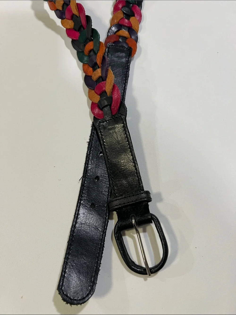 Vintage multi color/black genuine leather belt - Made in Thailand, medium